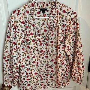 J. Crew Floral Blouse - Red, Green, Yellow on White